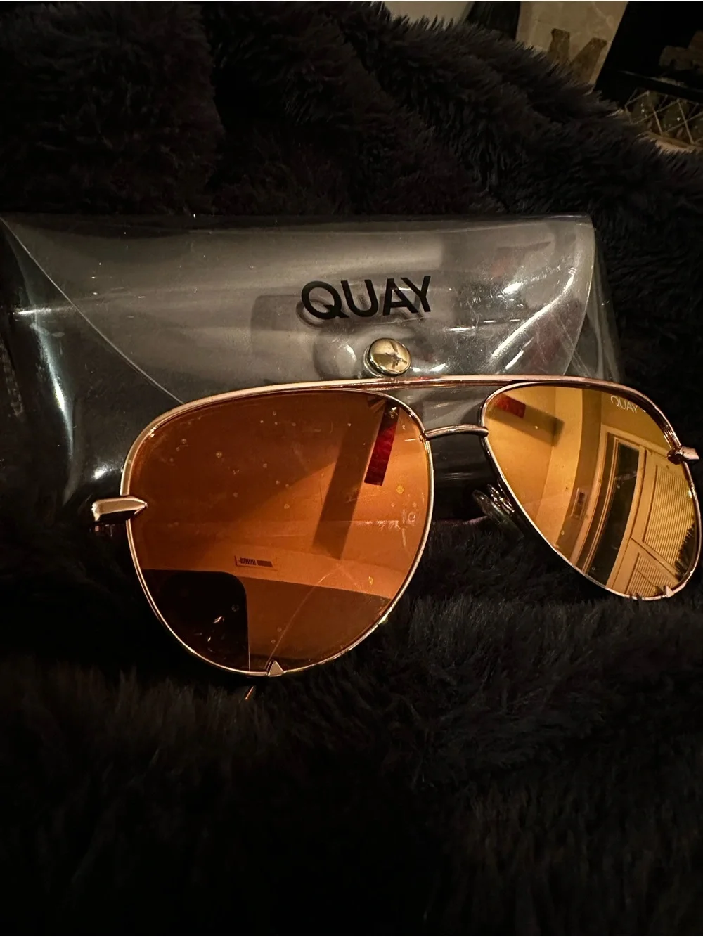 Quay Australia Aviator Sunglasses in Rose Gold with Amber Lenses